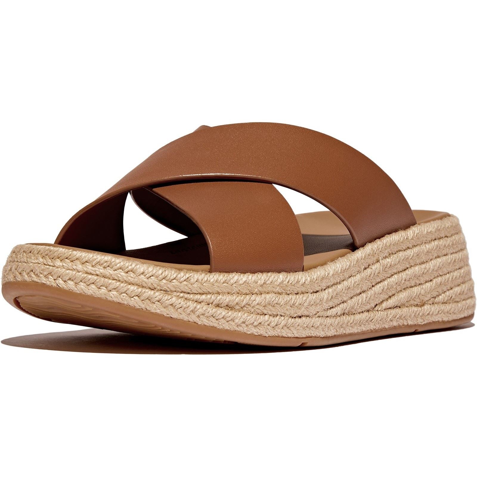 Fitflop F-Mode Cross Slide Leder Damen Sandalen In Tiefem Braun