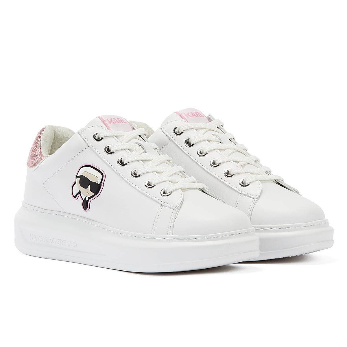 Karl Lagerfeld Kapri NFT Lo Lace Damenschuhe in Weiß/Pink.