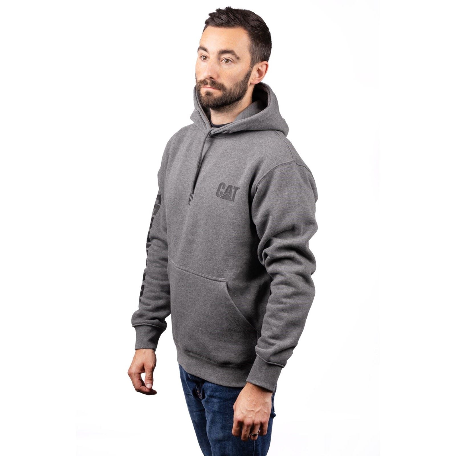 Caterpillar Trademark Banner Baumwoll Herren Graues Kapuzensweatshirt