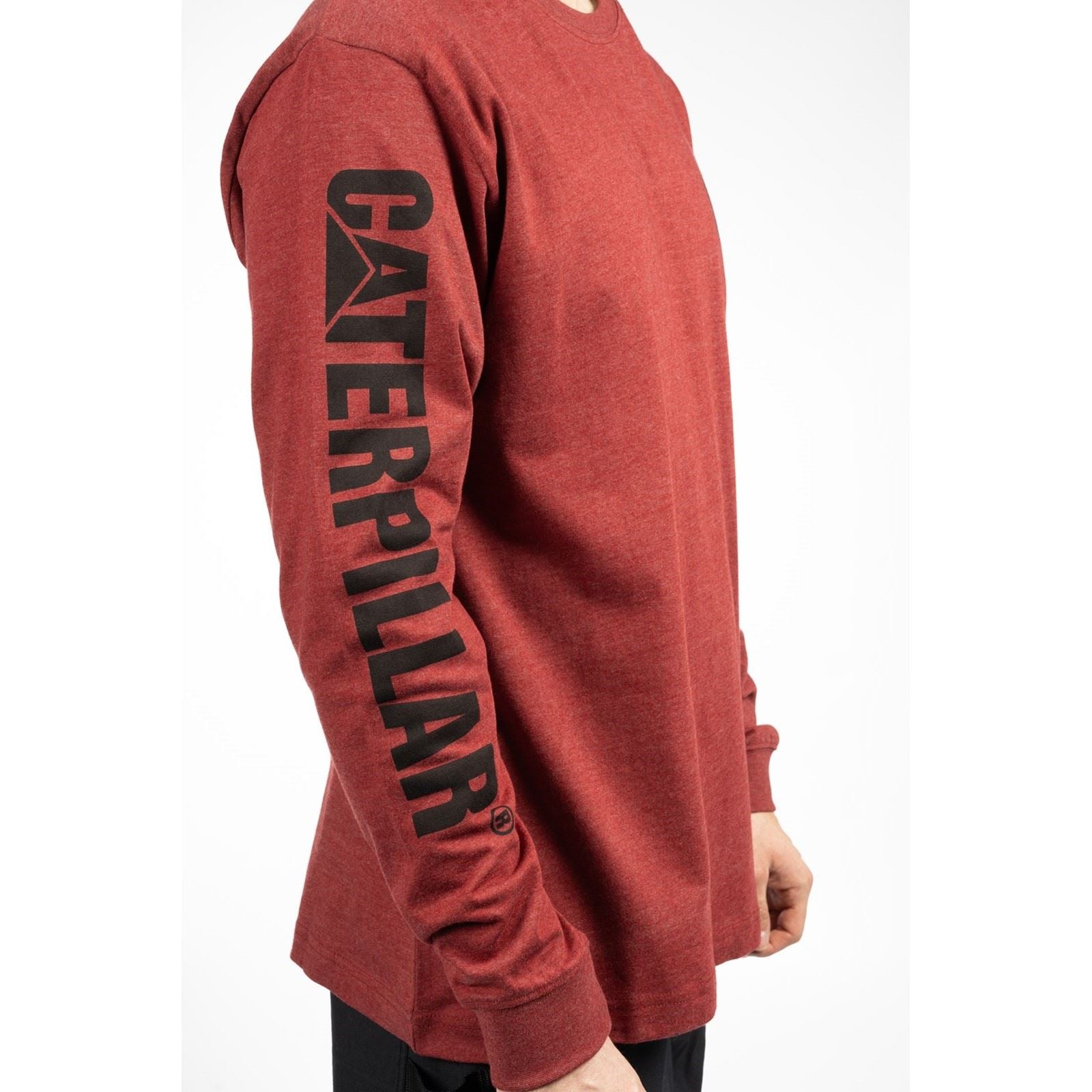 Caterpillar Trademark Banner Long Sleeve Baumwolle Herren Rotes T-Shirt