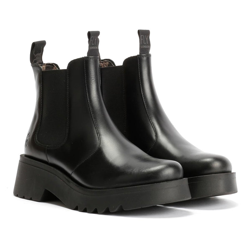 Fly London Medi Leder Damen Schwarze Stiefel