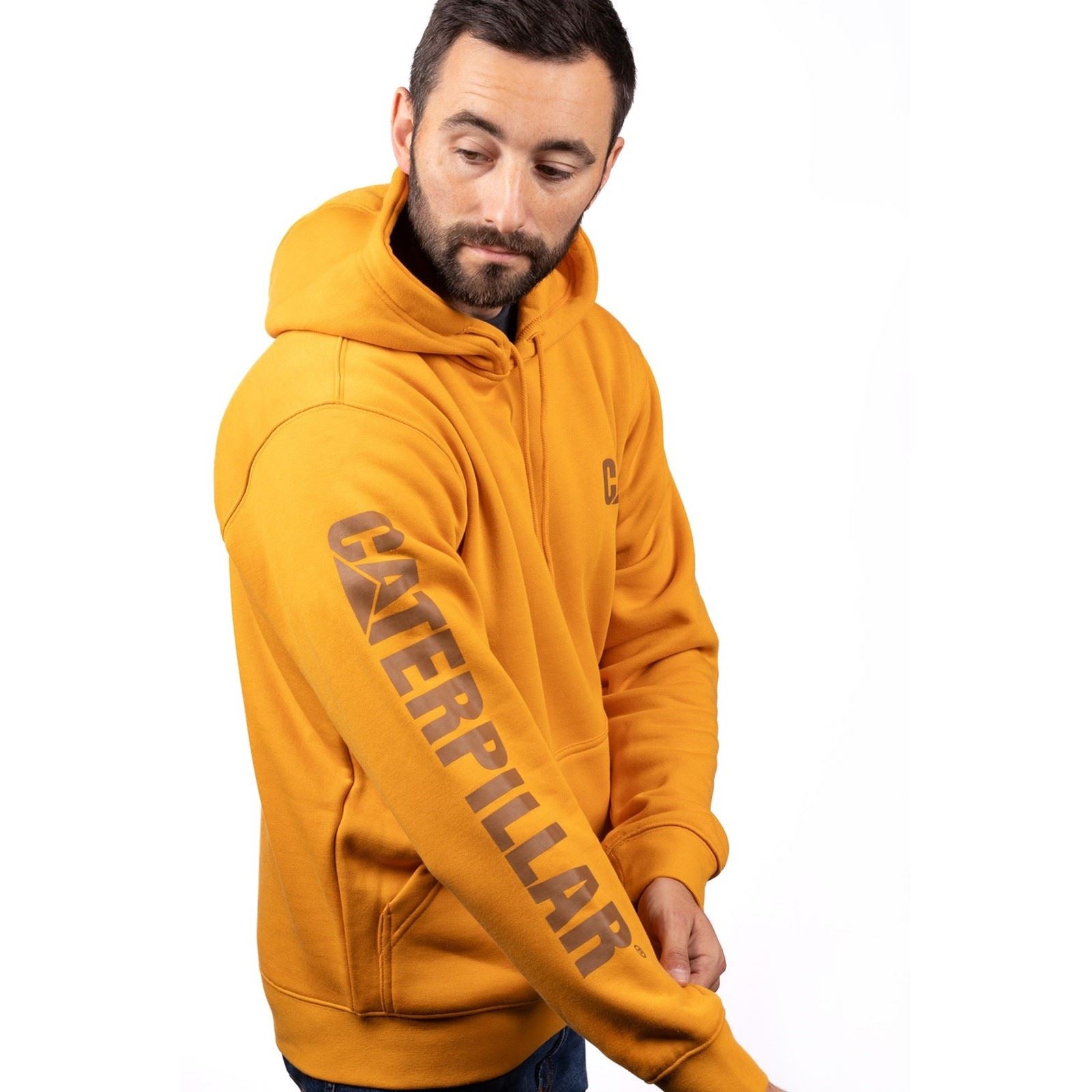 Caterpillar Trademark Banner Baumwolle Herren Gelbes Kapuzen Sweatshirt