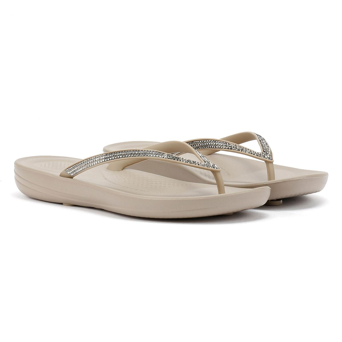 FitFlop Iqushion Ombre Sparkle Damen Zehentrenner Aus Beigeem Gummi
