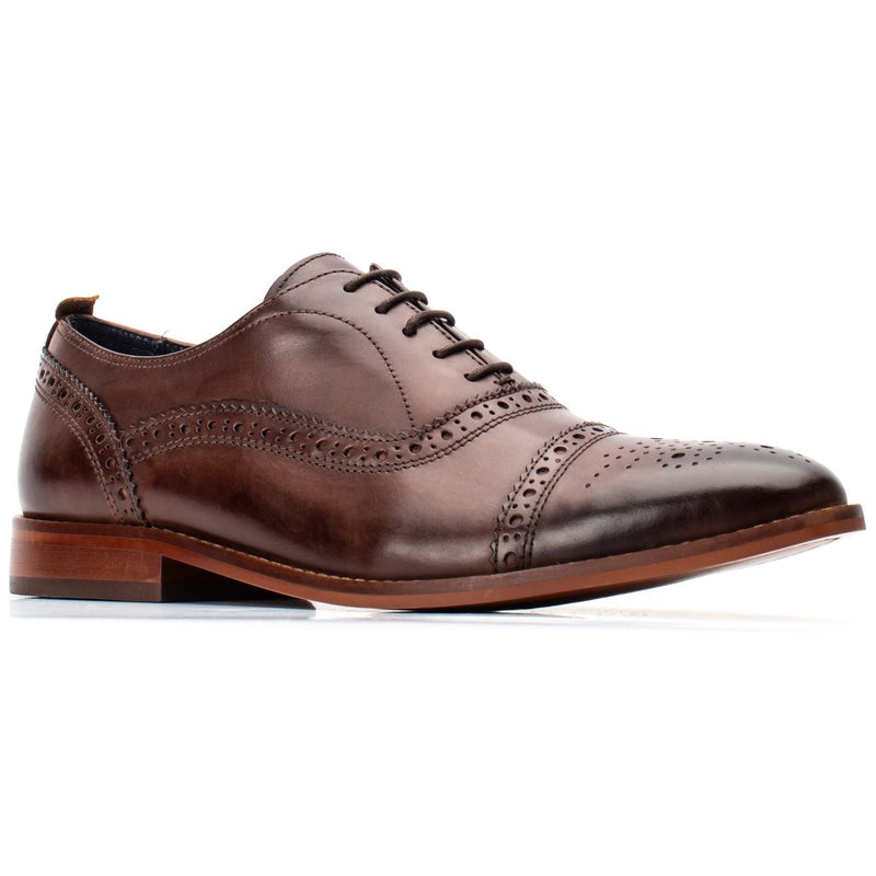 Base London Cast Washed Leder Herren Braune Brogue Schuhe