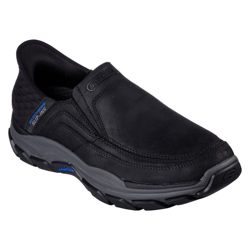 Skechers Respected Elgin Leder Herrenschuhe, Schwarze Farbe Mokassins