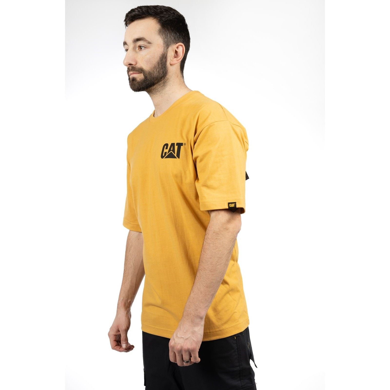 Caterpillar W05324 Trademark Baumwoll Herren T-Shirts In Gelb Mit Kurzen Ärmeln