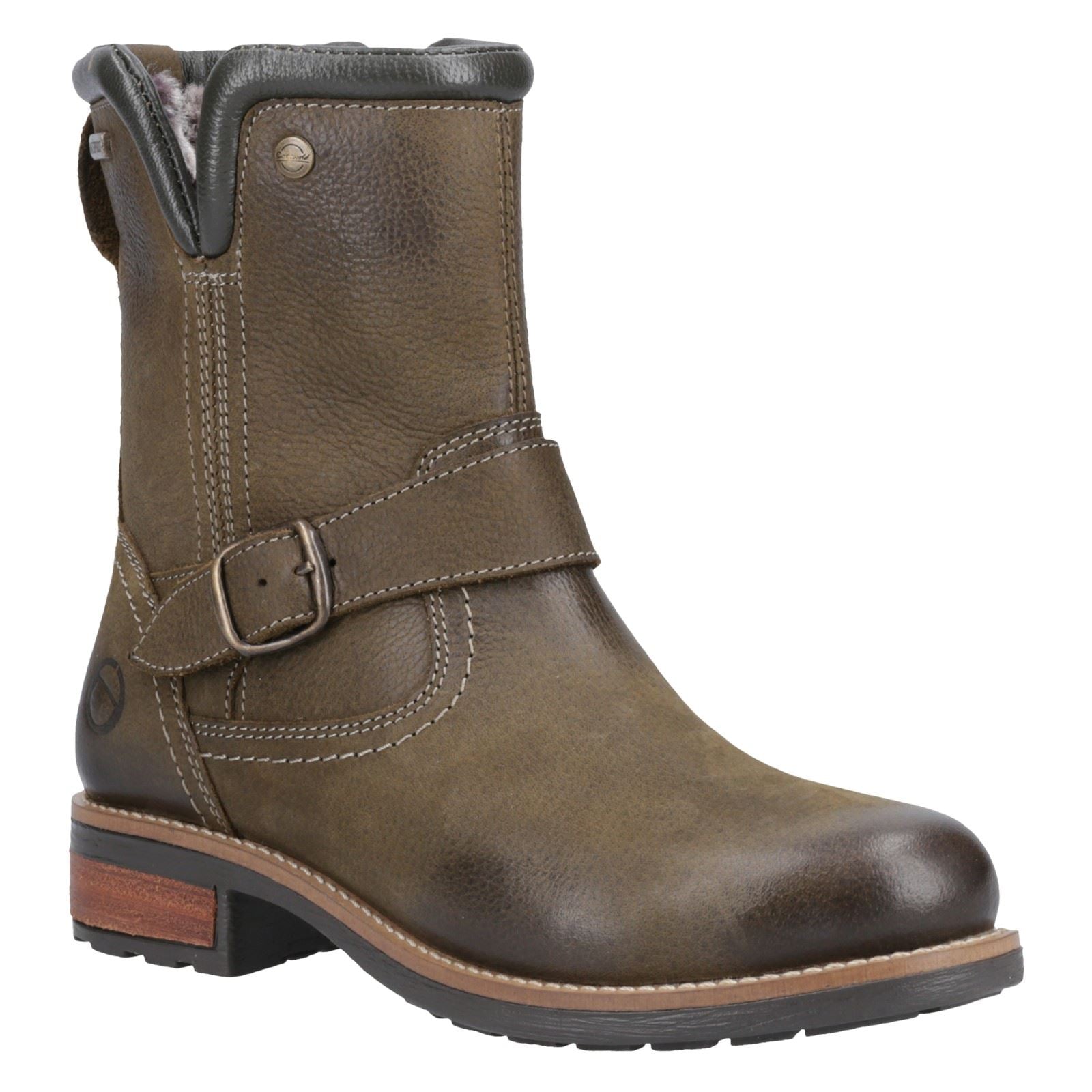 Cotswold Kinsham Damen Winterstiefel aus Leder in Khaki bis zur Mitte der Wade
