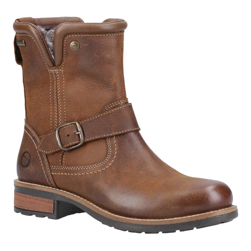 Cotswold Kinsham Damen Winterstiefel aus braunem Leder in der Mitte der Wade
