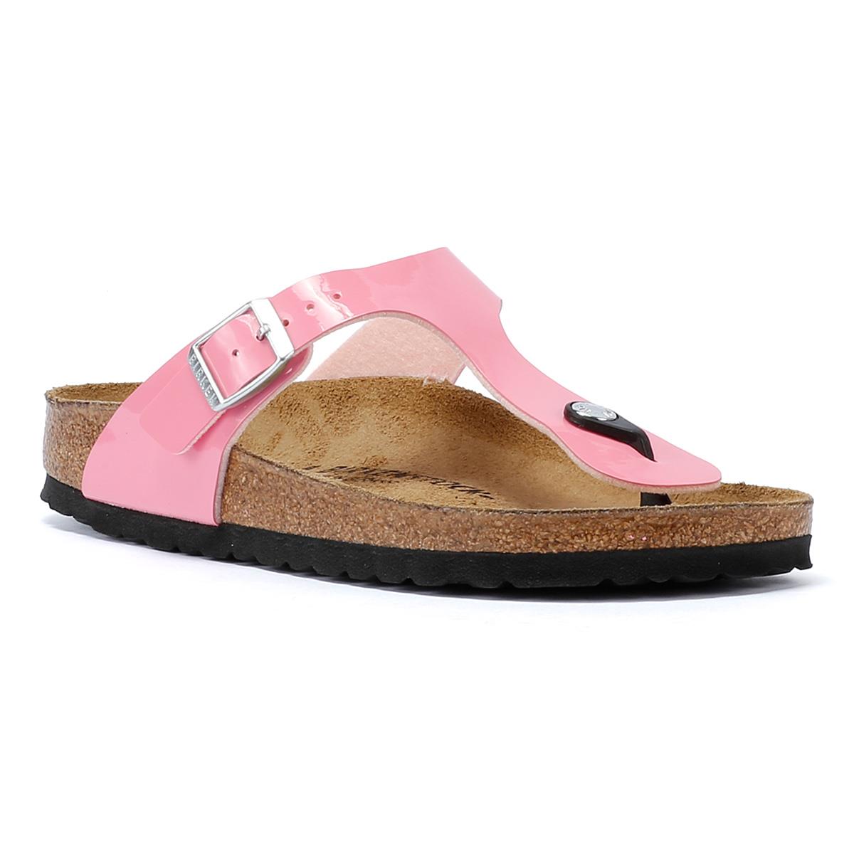 Birkenstock Gizeh Damen Sandalen In Lackoptik In Bonbonrosa/Schwarz