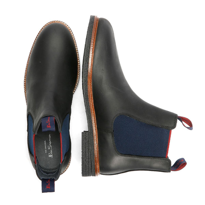 Ben Sherman Walker Chelsea Leder Herren Schwarze Stiefel