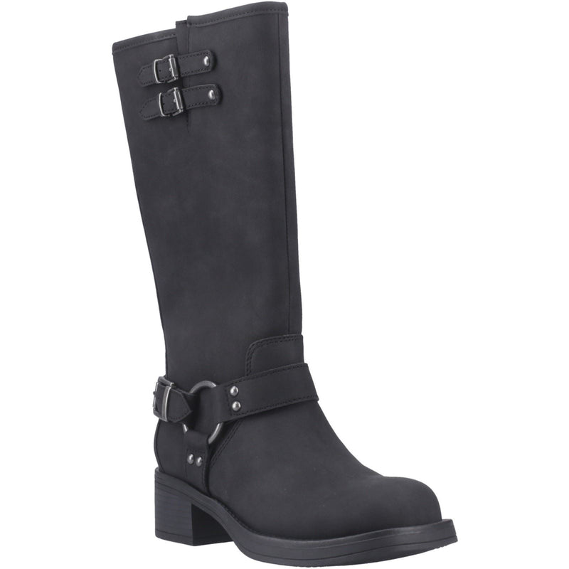 Rocket Dog Nash Kunstleder Damen Schwarze Farbe Kniehohe Stiefel Mit Absatz