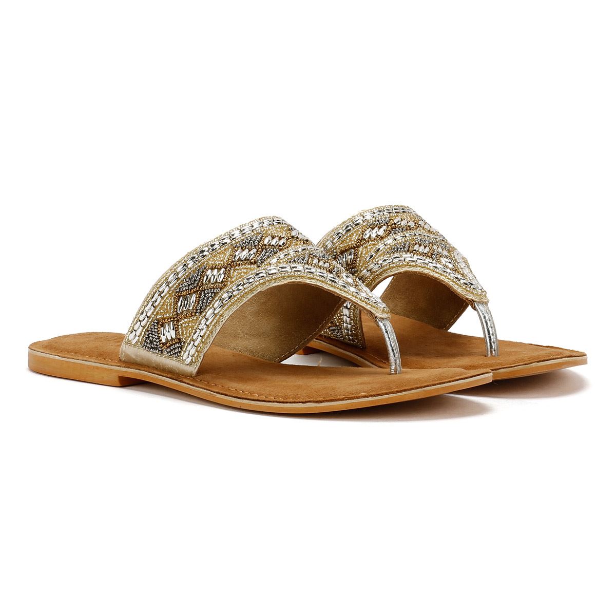 Tower London Wide Vamp Toepost Damen Gold Sandalen
