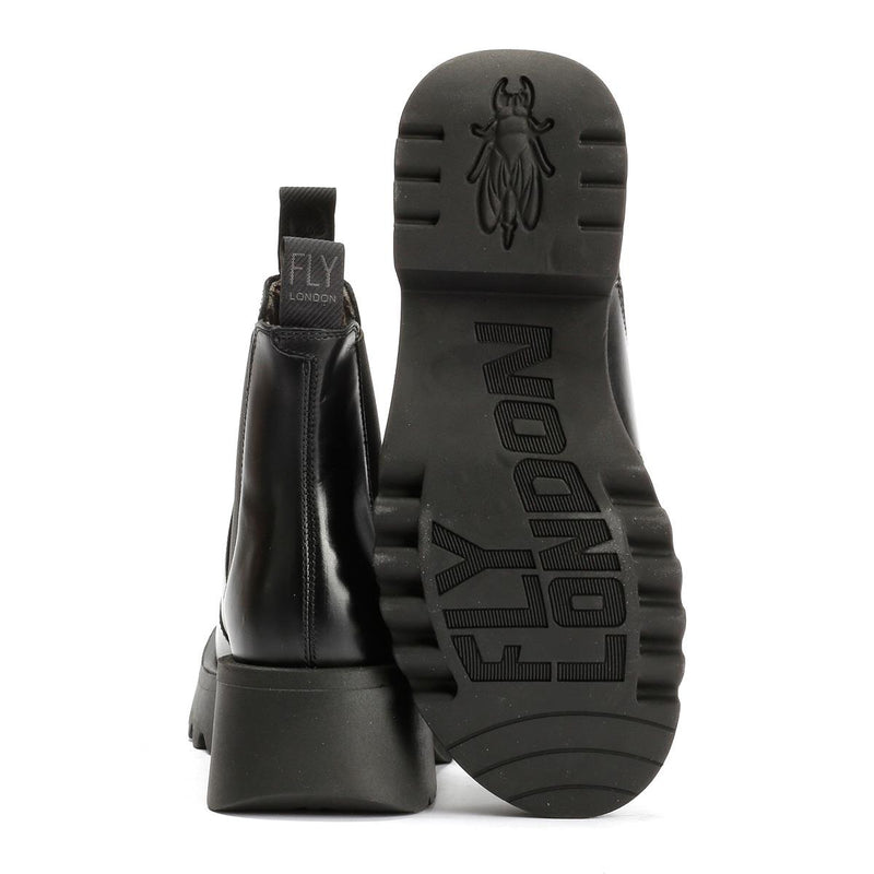 Fly London Medi Leder Damen Schwarze Stiefel