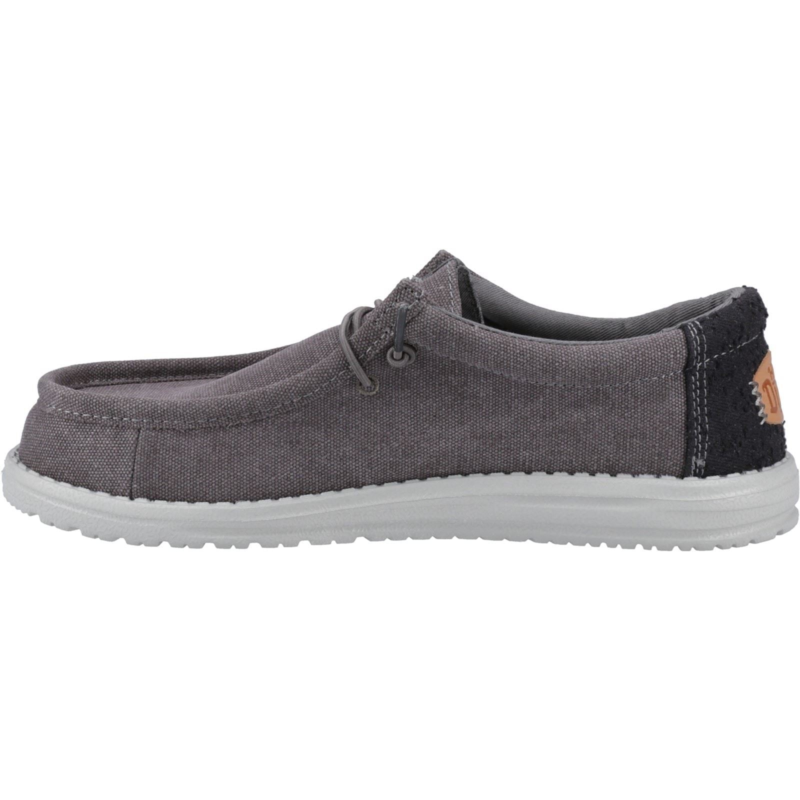 HEYDUDE Wally Workwear Polyester Baumwollmischung Herren Mokassins Schuhe In Granitgrau/Schwarz
