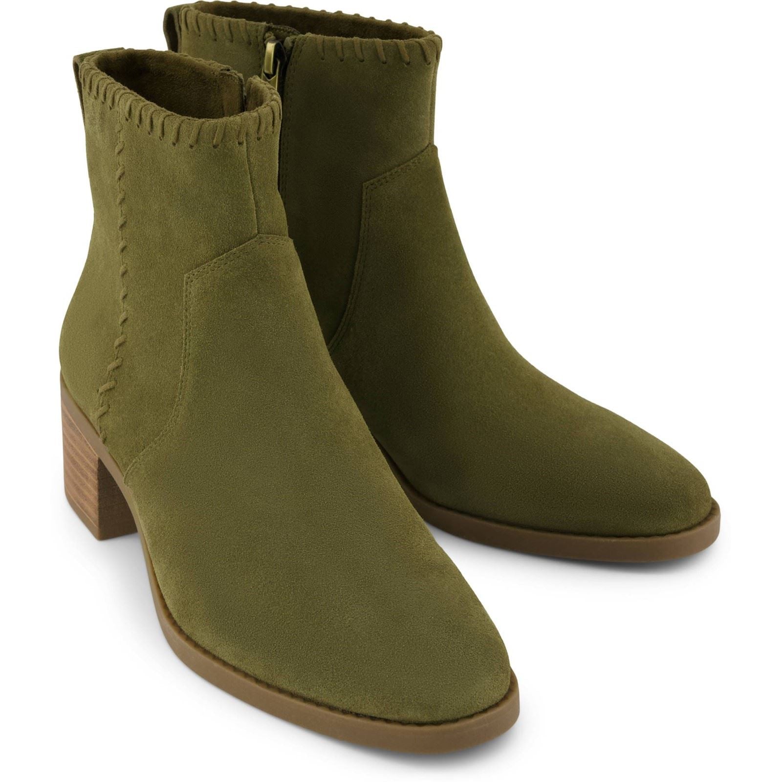 TOMS Delilah Heeled Wildleder Damen Khaki Stiefeletten Mit Absatz
