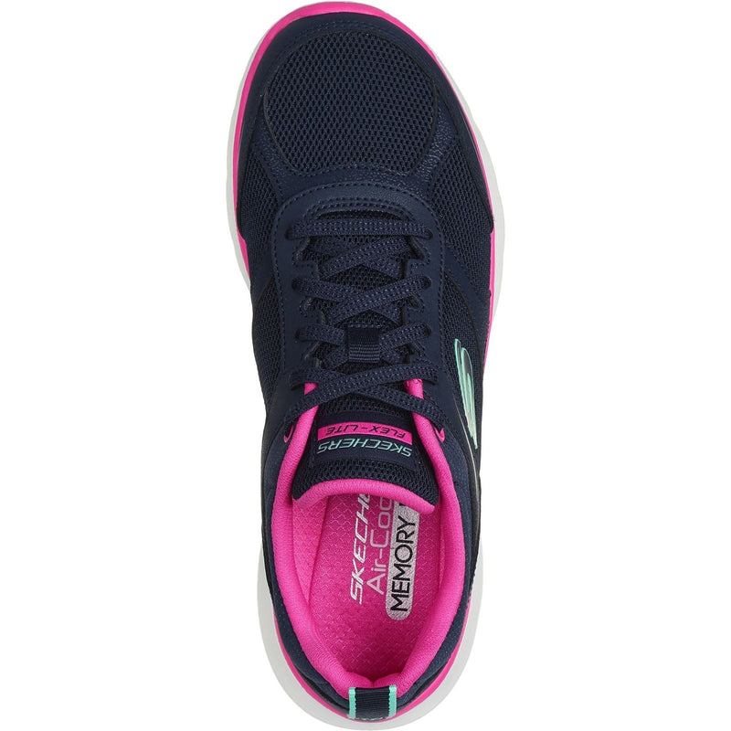 Skechers Flex Appeal 5.0 Fresh Touch Leder Damenschuhe, Marineblau/Hot Pink Sneakers