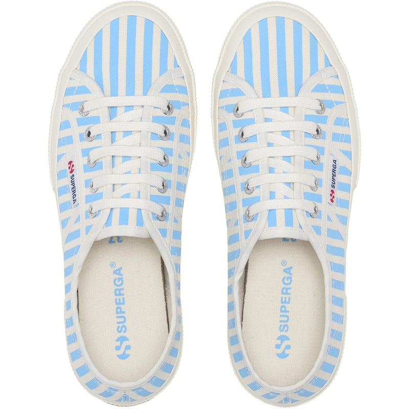 Superga 2750 Stripes Print Baumwoll Damensneaker In Off White/Azure