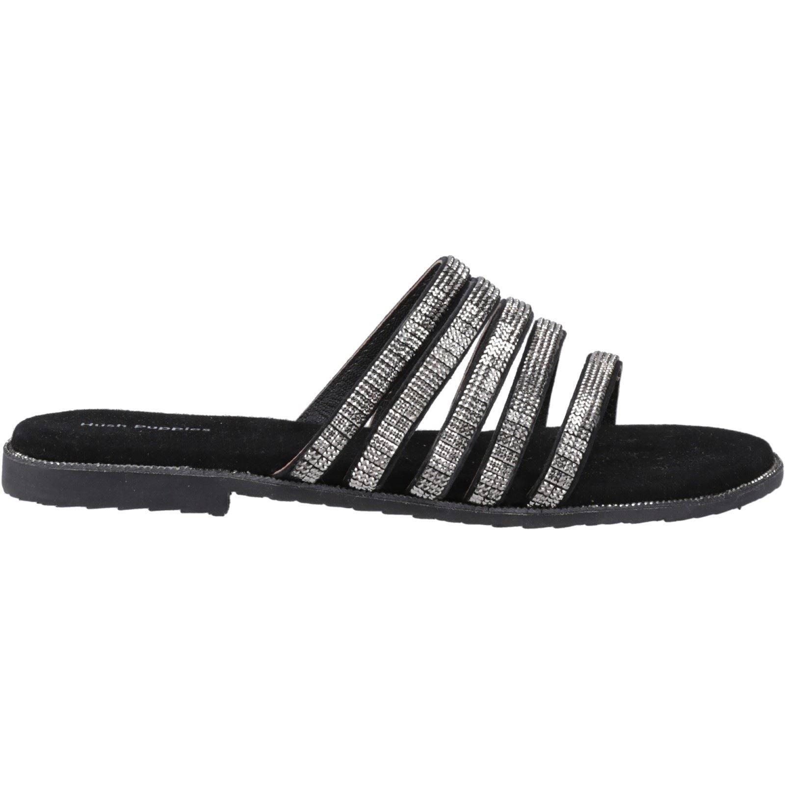 Hush Puppies Paris Slide Damen Sandalen Aus Schwarzem/Silbernem Wildleder