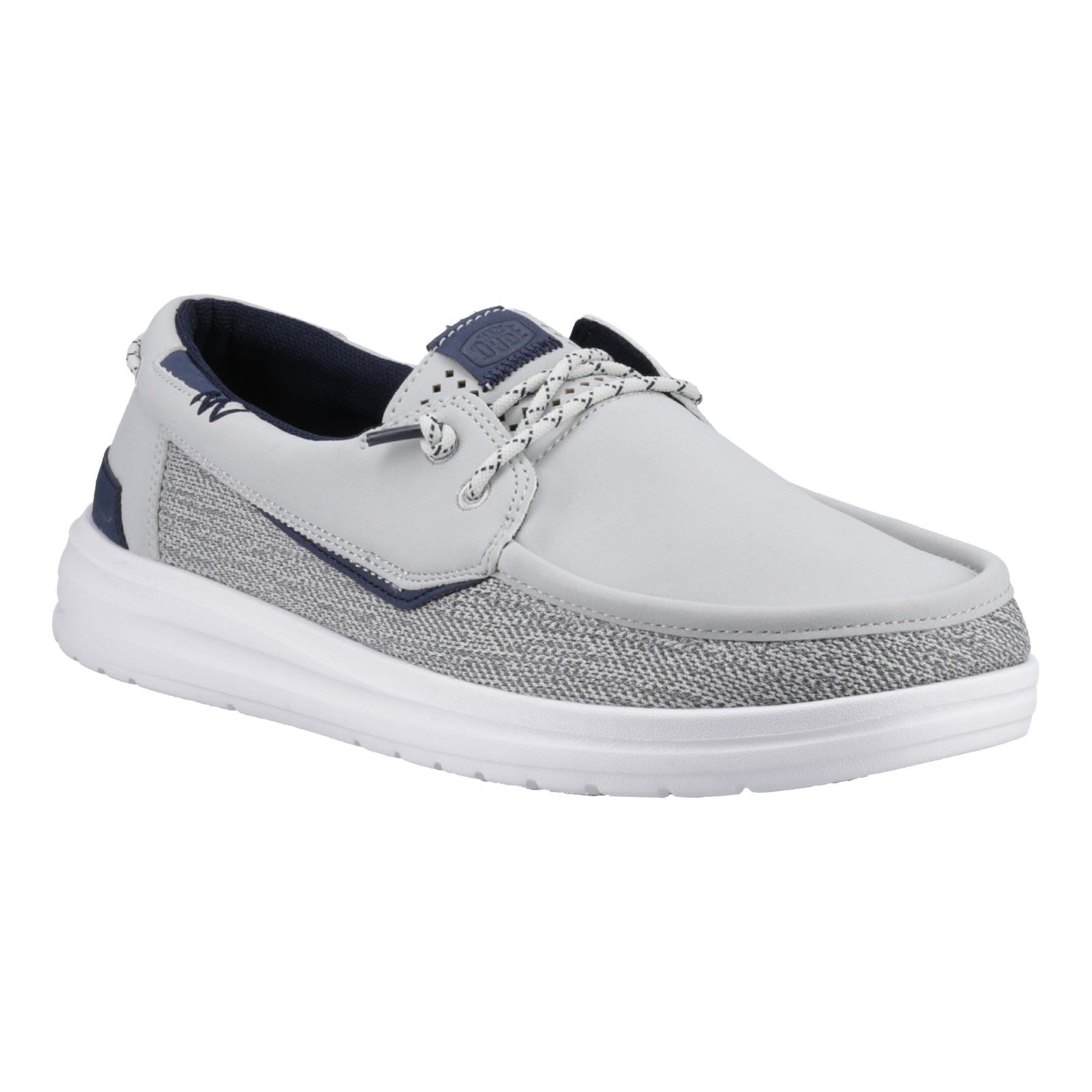 HEYDUDE Welsh Grip Classic Mesh Baumwollmischung Herren Mokassin Bootsschuhe In Sturmgrau/Navy