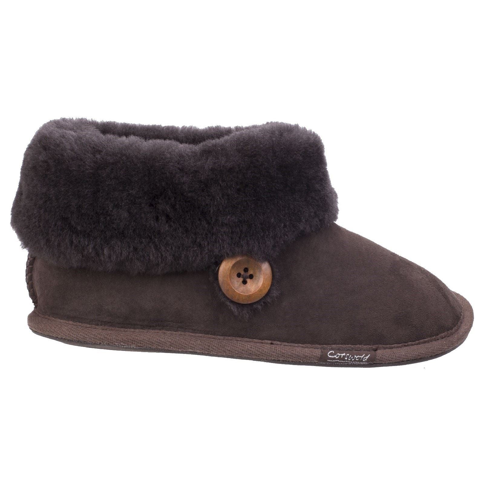 Cotswold Wotton Damen Hausschuhe aus Leder in Schokoladenfarbe
