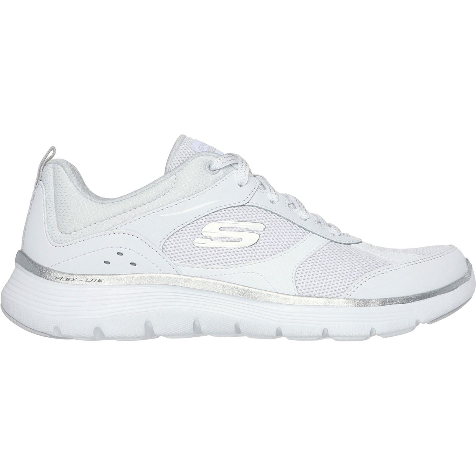Skechers Flex Appeal 5.0 Fresh Touch Leder Damen Sneaker In Weiß/Silber