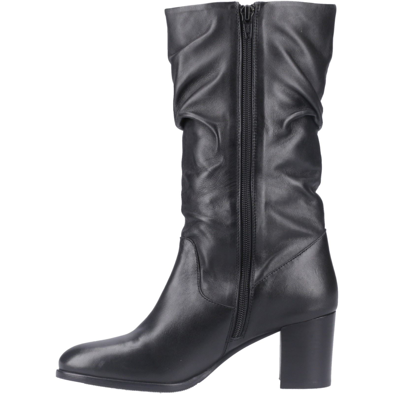 Hush Puppies Cosima Damen Stiefel aus schwarzem Leder mit hohem Absatz