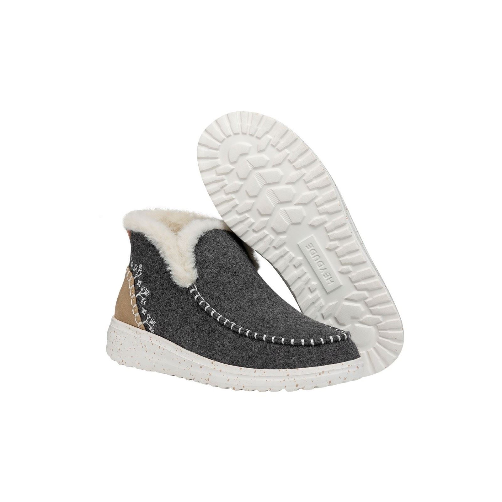 HEYDUDE Denny Wool Faux Shearling Damen Graue Stiefel