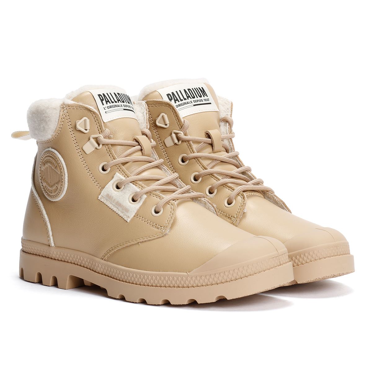 Palladium Pampa HI Snow Warm Leder Damen Beigefarbene Stiefel