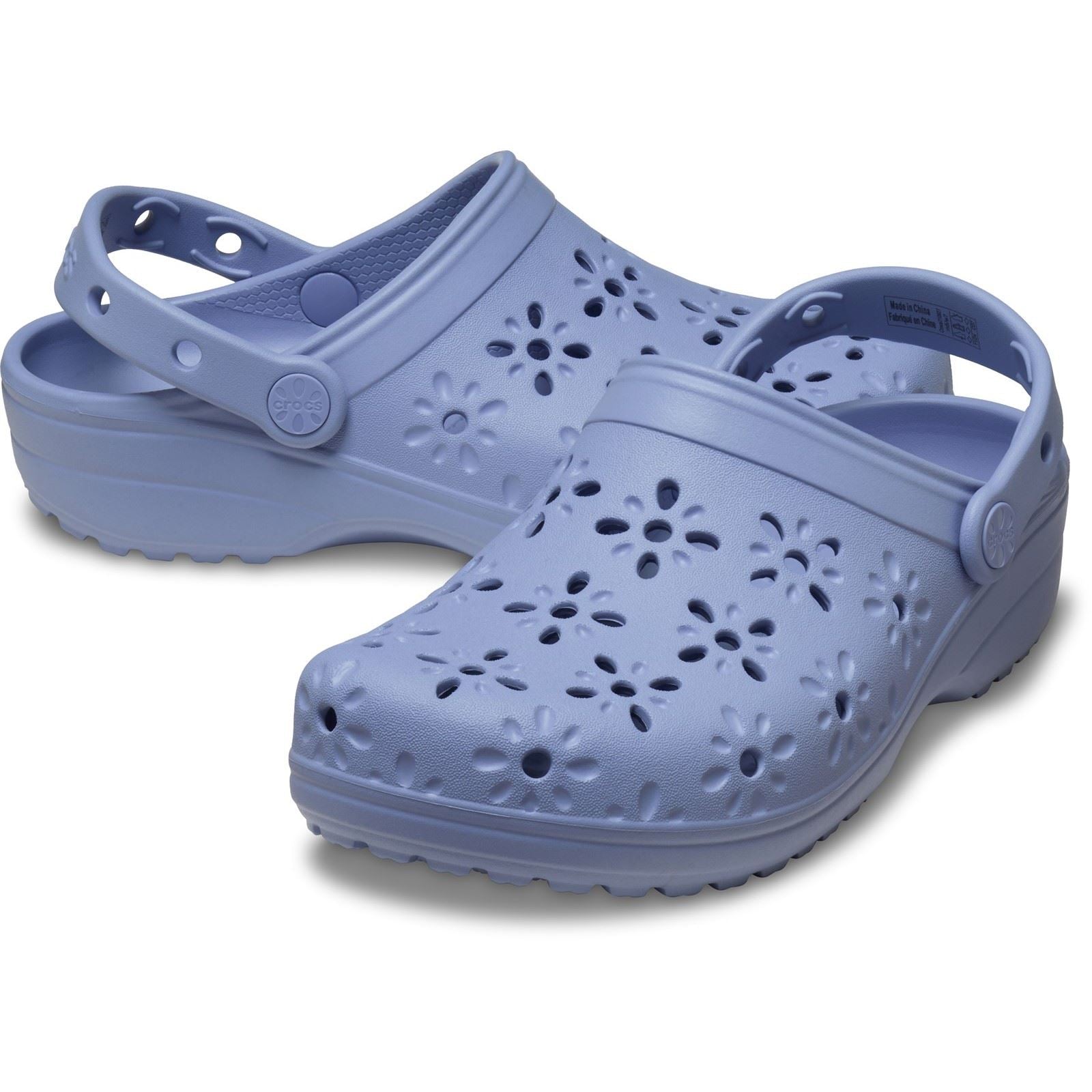 Crocs Classic Floral Cut Out Thermoplastische Damen Clogs In Blau Haze