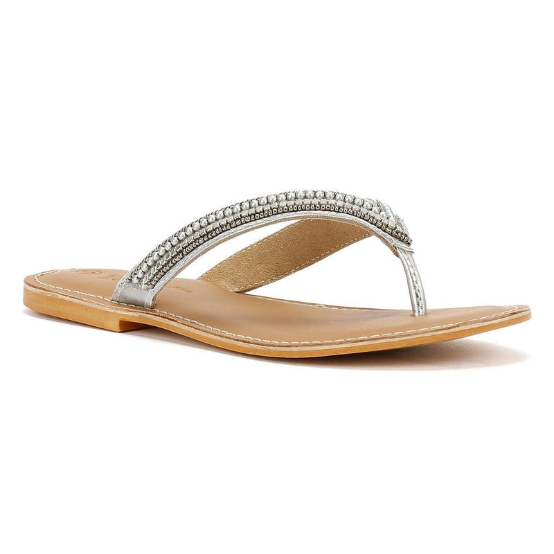 Tower London Metallic Bead Thong Damen Silber Sandalen