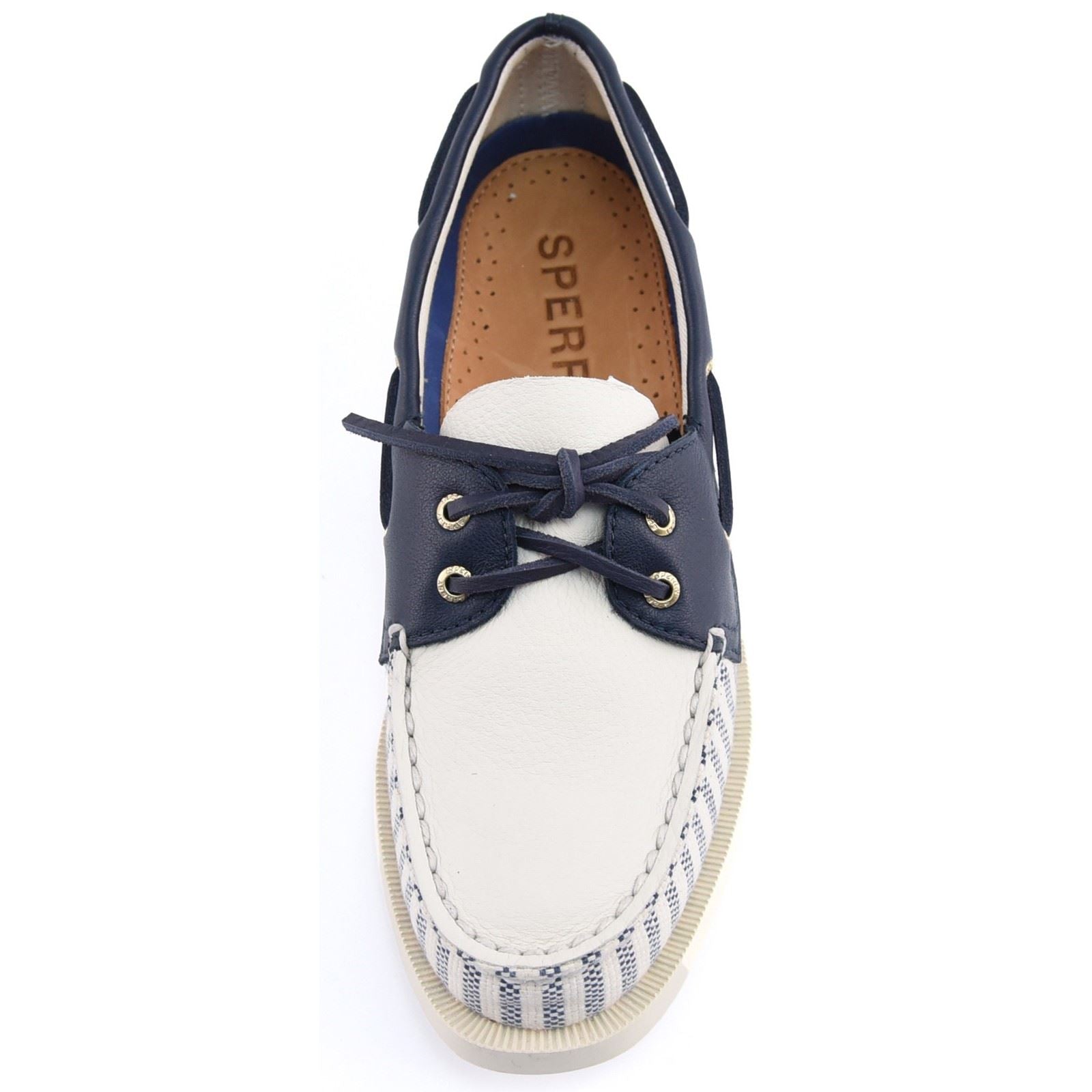 Sperry Authentic Original Textile Damen Bootsschuhe In Weiß/Marineblau