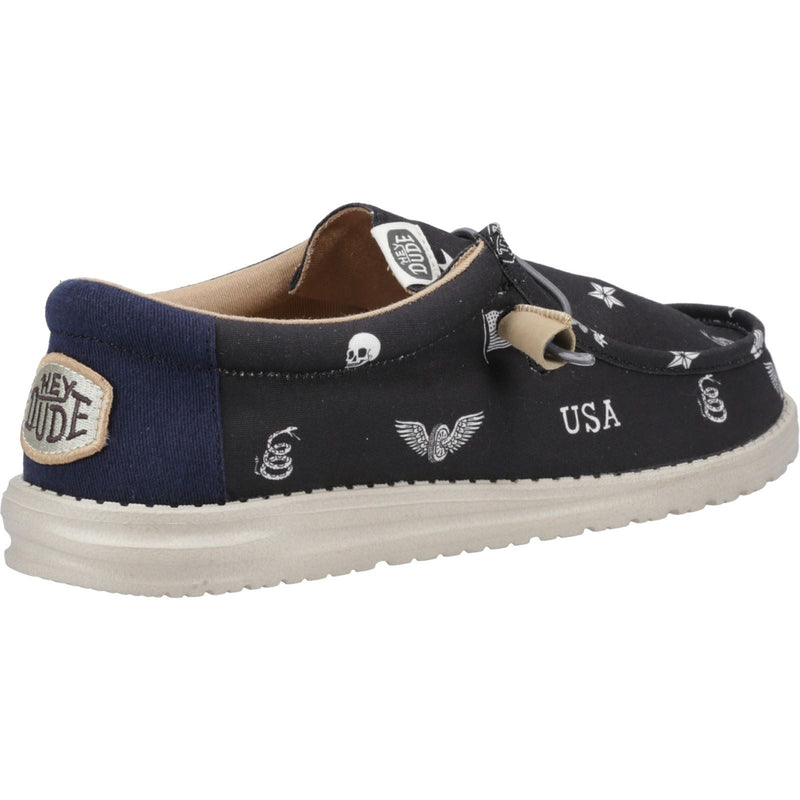 HEYDUDE Wally Stars n Skulls 100% Baumwolle Herren Bootsschuhe In Schwarz