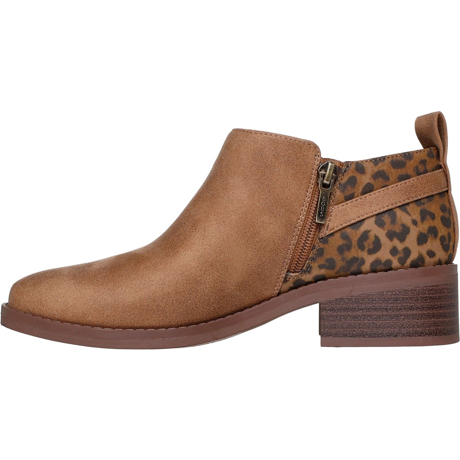 Skechers BOBS Wander Luxe Textil Damen Kastanienfarbene Absatz-Stiefeletten