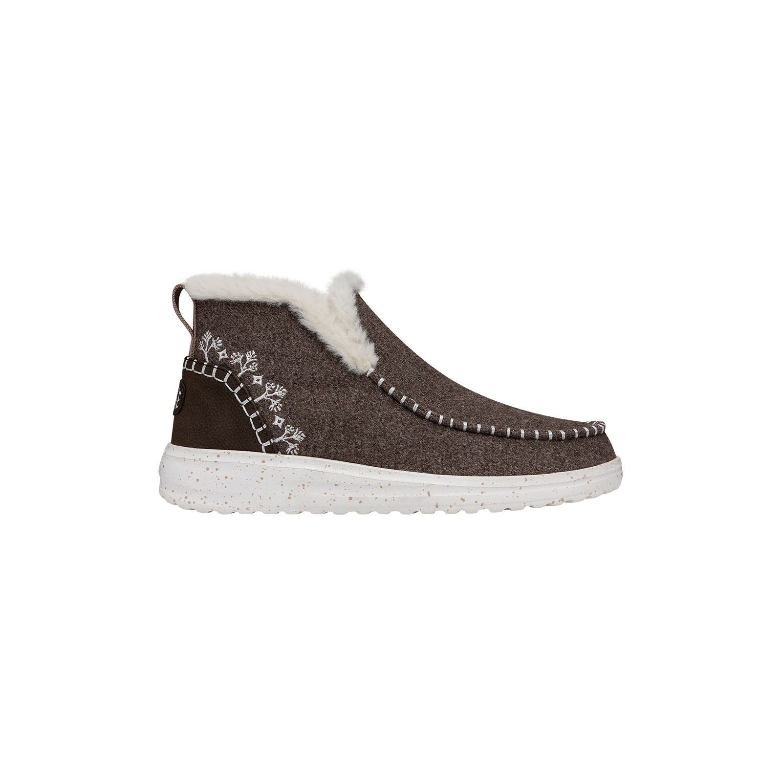 HEYDUDE Denny Wool Faux Shearling Damen-Walnussstiefel