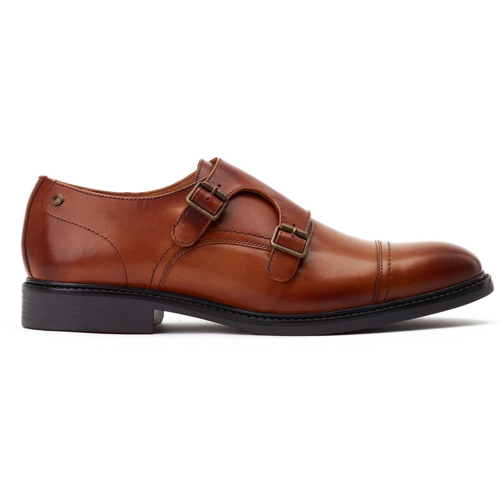 Base London Diablo Leder Herren Verbrannte Tan Doppel Monk Schuhe