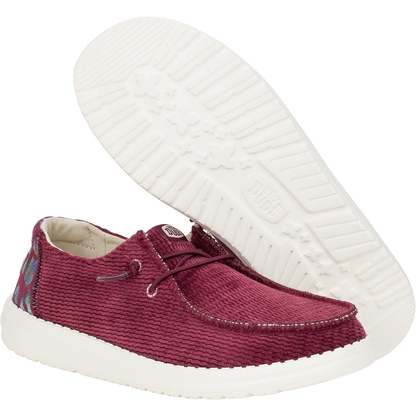 HEYDUDE Wendy Corduroy Leo Polyester Damen Burgunderfarbene Slipper
