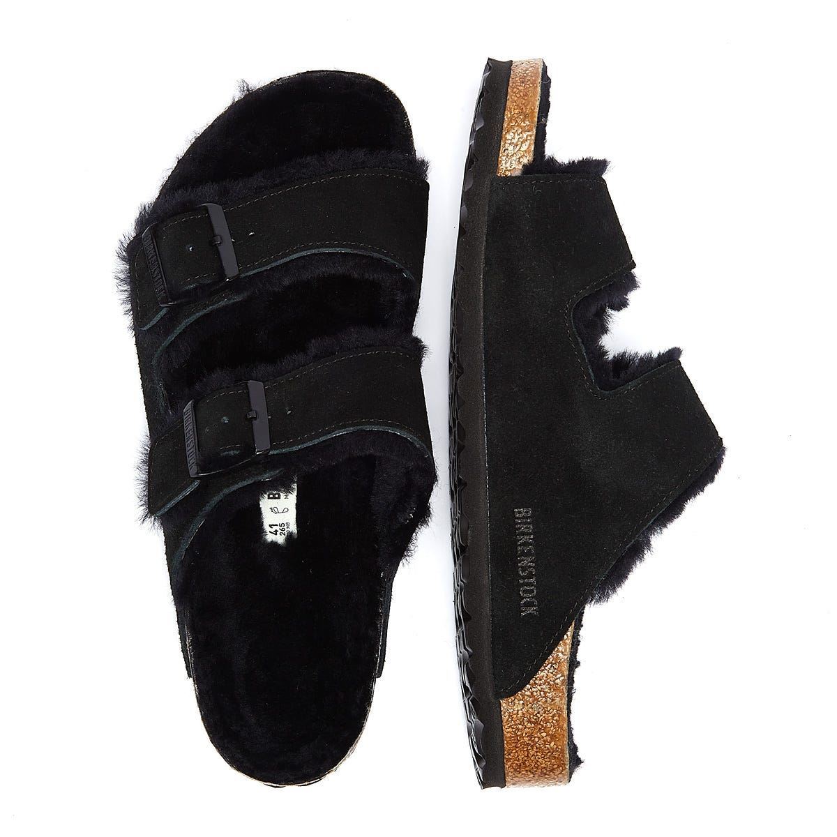 Birkenstock Arizona Pelz Schwarz Sandalen