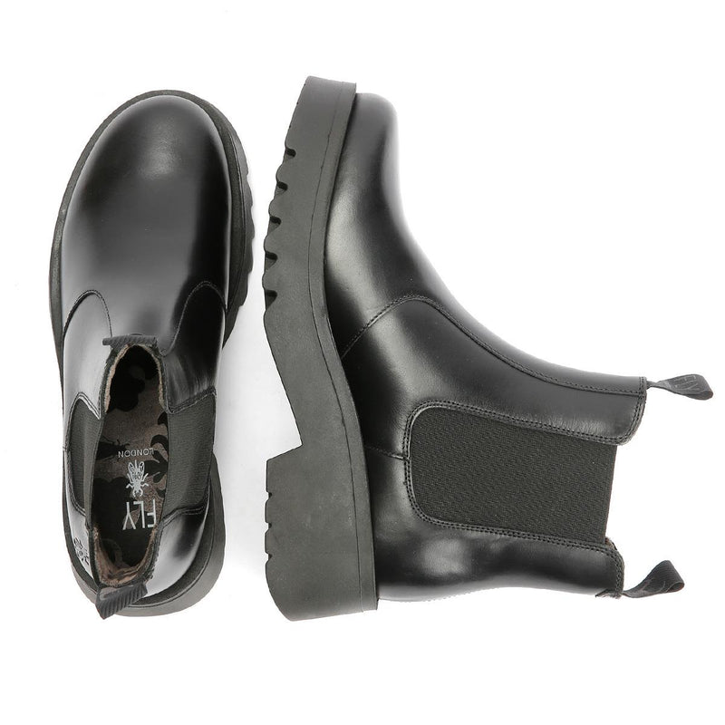 Fly London Medi Leder Damen Schwarze Stiefel