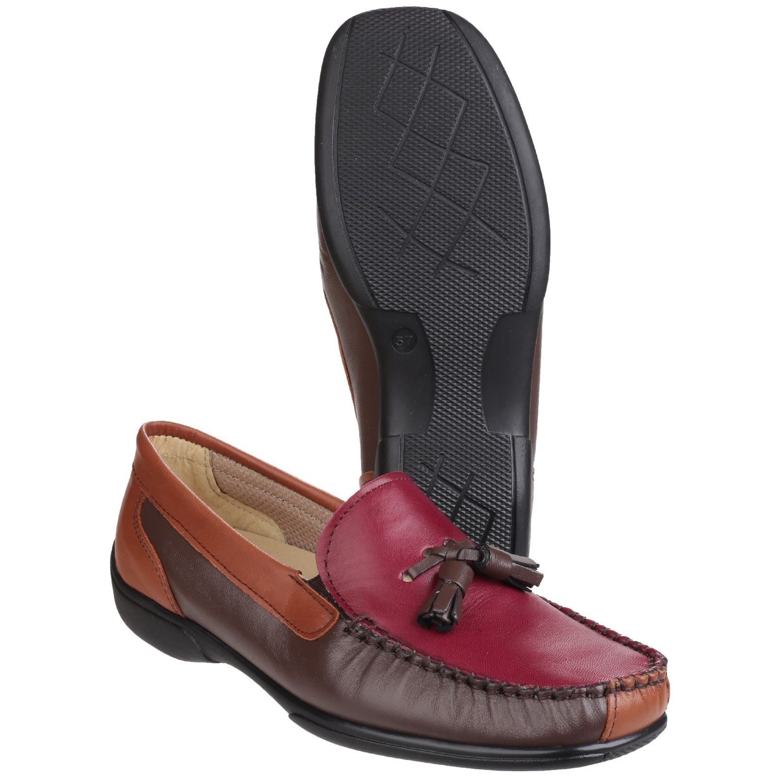 Cotswold Biddlestone Damen Loafer Aus Leder In Kastanienbraun/Tan/Weinrot