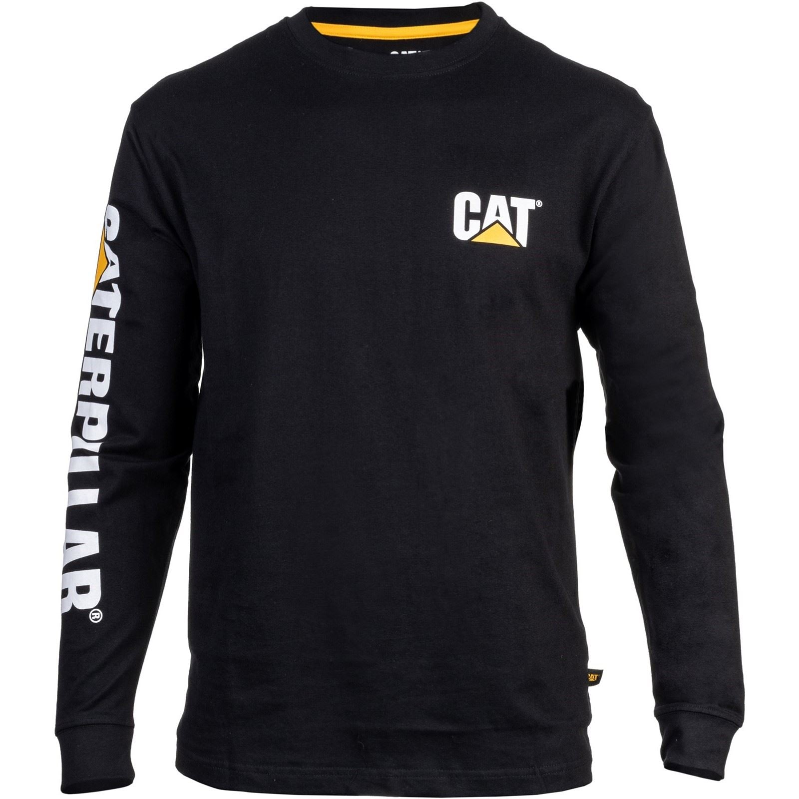 Caterpillar Trademark Banner Long Sleeve Baumwoll Herren Schwarzes T-Shirt