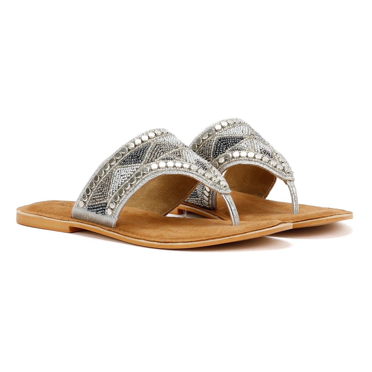 Tower London Wide Vamp Toepost Damen Silber Sandalen