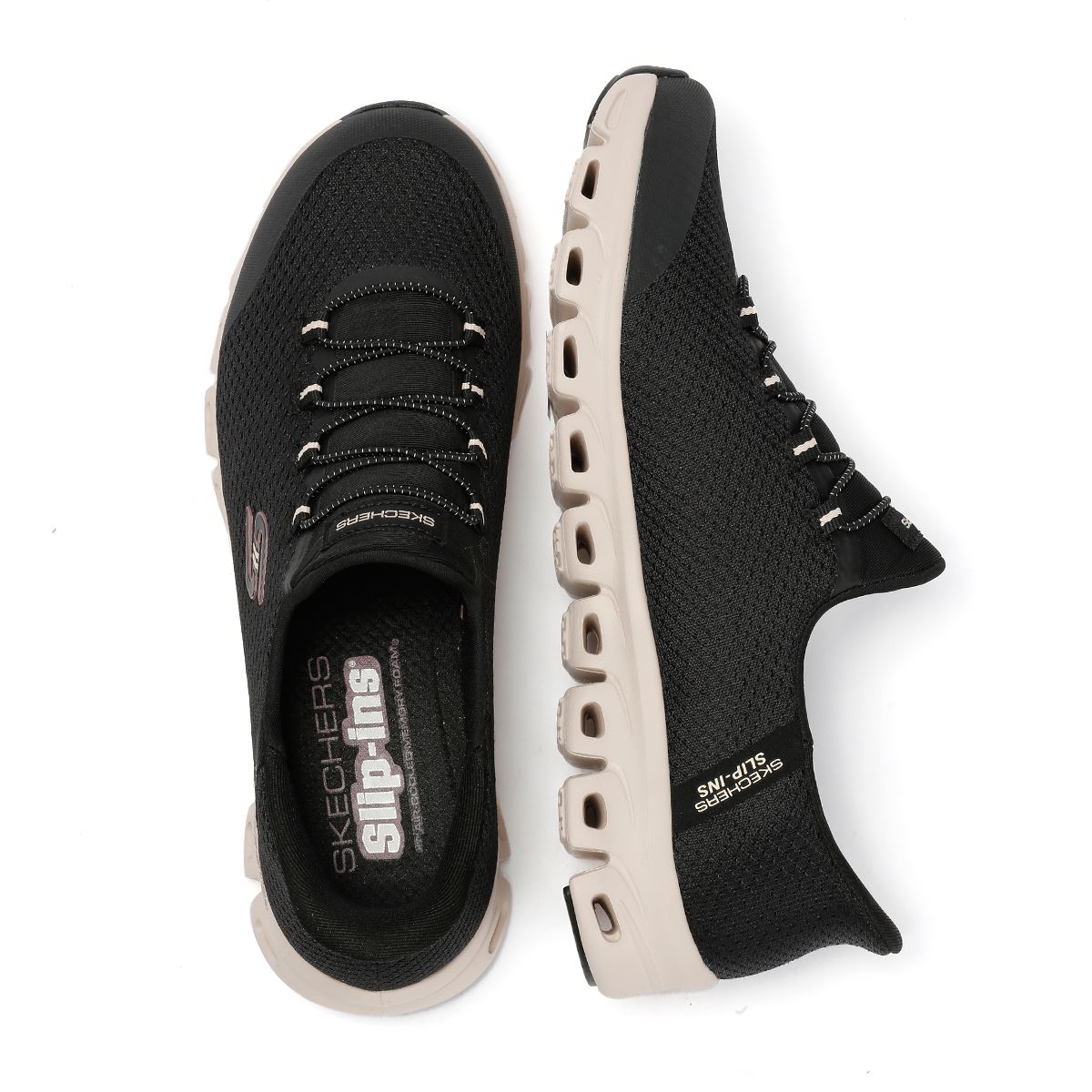 Skechers Slip-Ins Glide Step Vibey Mesh Damen Schwarze Turnschuhe