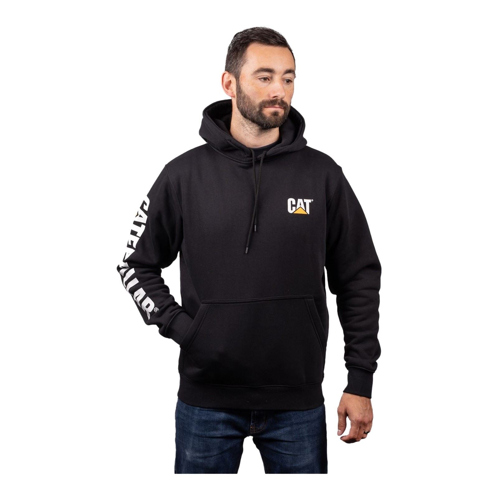 Caterpillar Trademark Banner Baumwolle Herren Schwarzes Kapuzensweatshirt