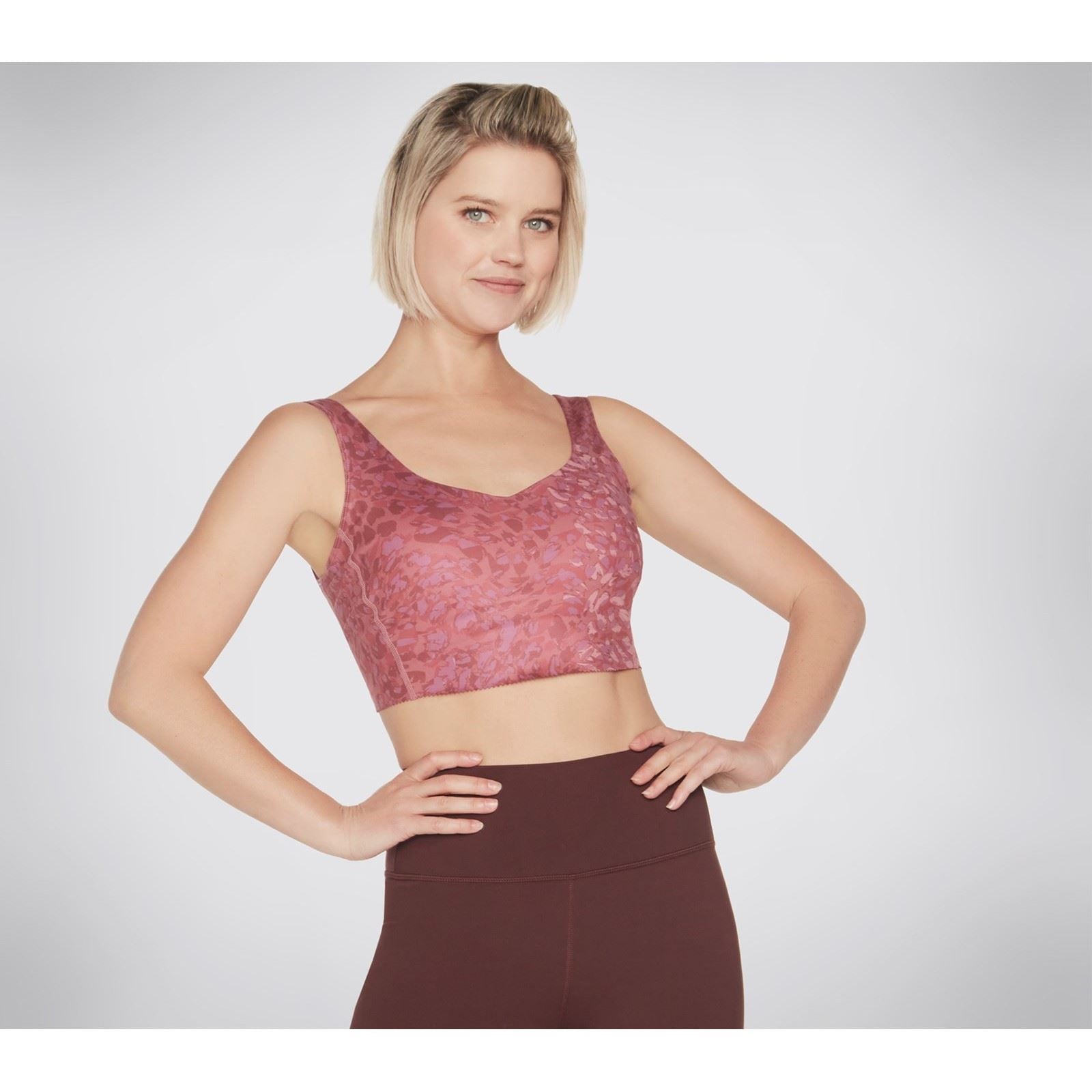 Skechers Performance Gosculpt Leopard Longline Bra Polyester Damen Pink Sport-Bh