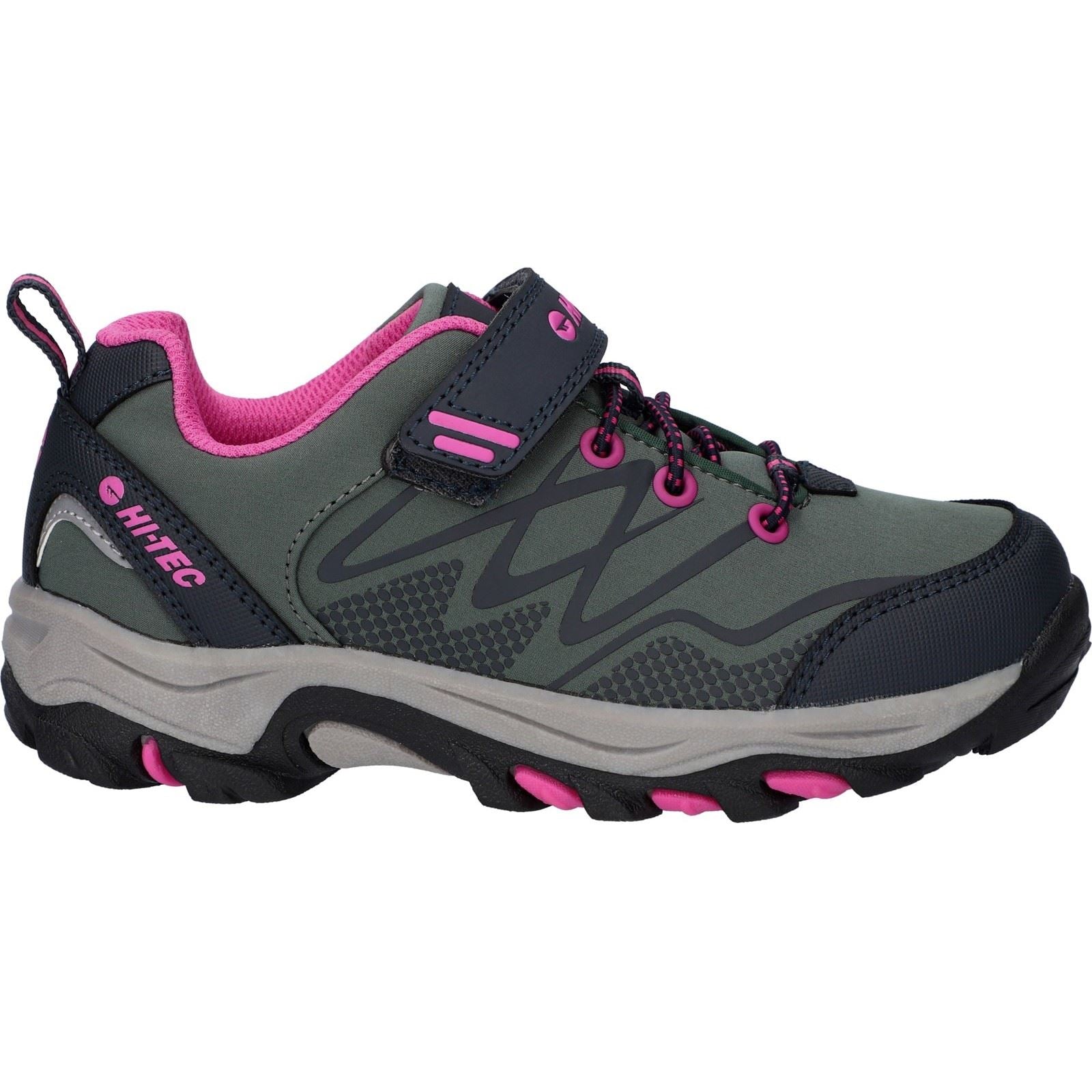 Hi-Tec Blackout Low Polyester Soft Shell Mädchen Wanderschuhe In Dunkelgrün/Indigo/Rosa