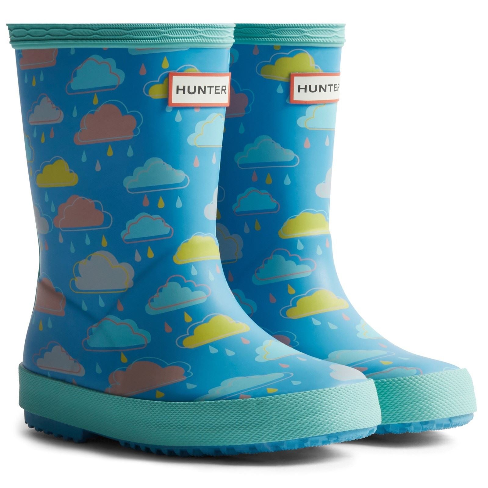 Hunter Kids Rain Cloud Boot Gummistiefel In Blau Mit Regenwolken Muster