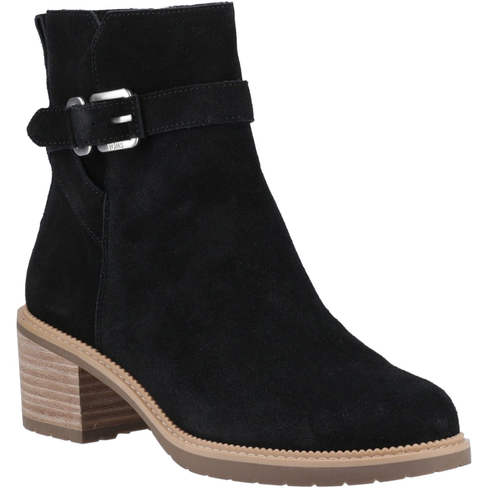 TOMS Hailey Buckle Leder Damen Schwarze Absatz Stiefeletten