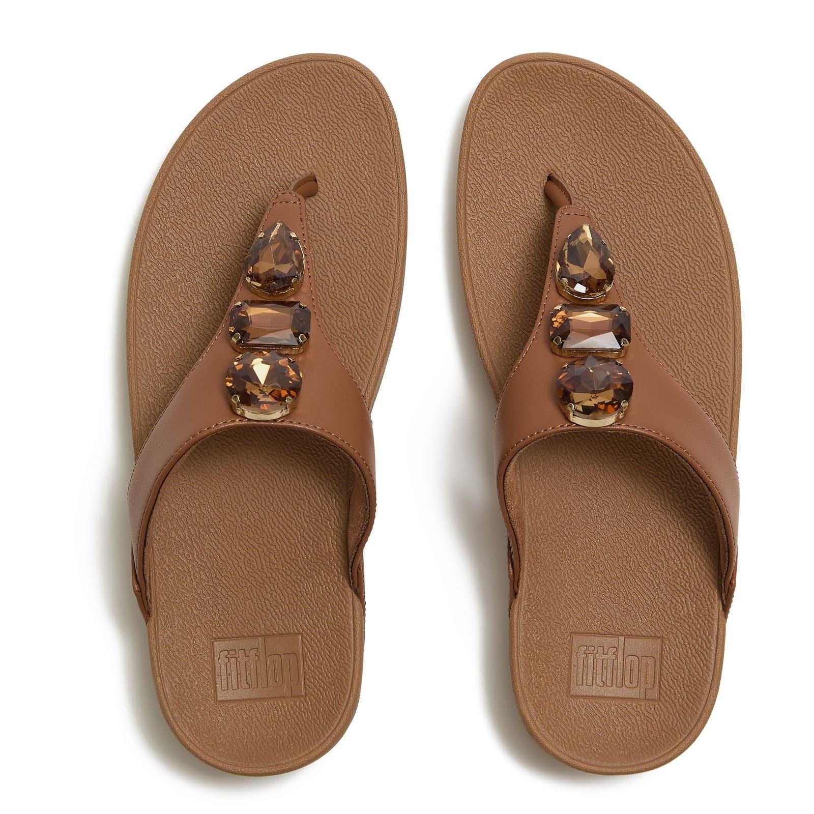Fitflop Lulu Ultra-Jewel Toe-Post Polyurethan Damen Tiefe Bräunung Sandalen