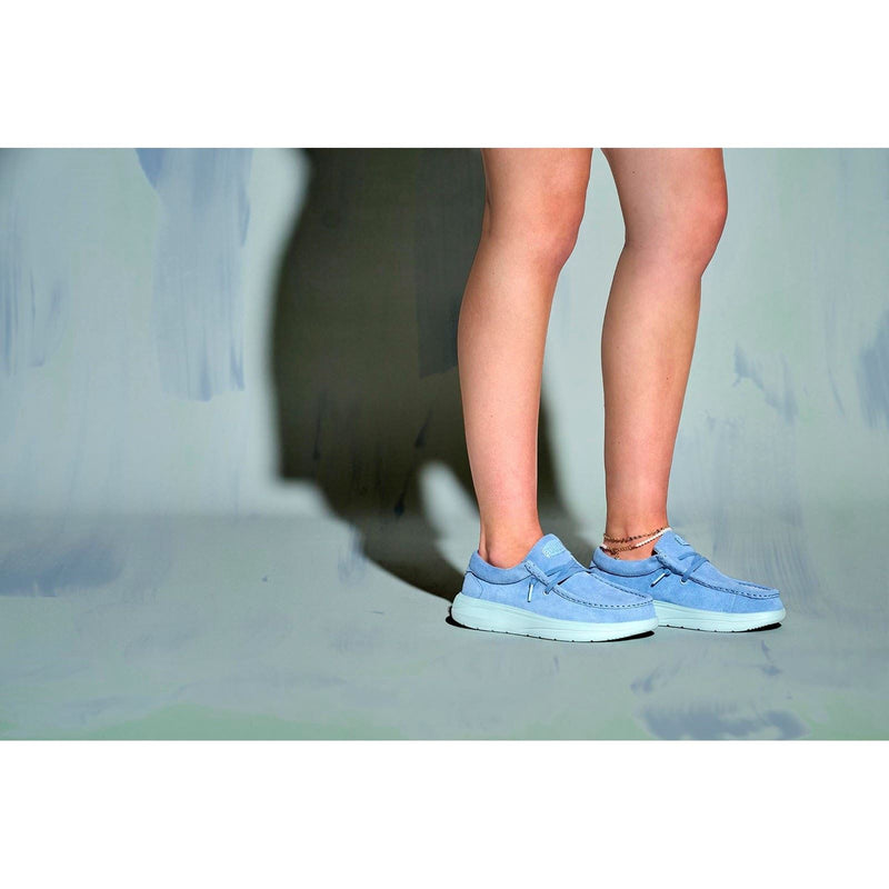 HEYDUDE Wendy COMF Suede Leder Damen Mokassin Schuhe In Verwaschenem Denim/Wolkenblau