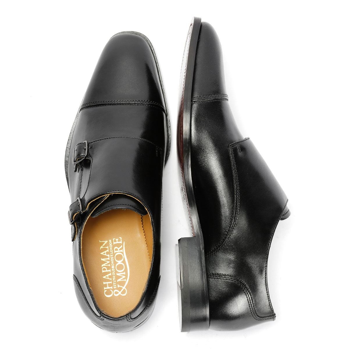 Chapman & Moore Toe Cap Monk Leder Herren Schwarz Schnürschuhe